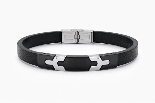 Picture of Welch Steel Welch Stainless Steel Design Men's Leather Bracelet