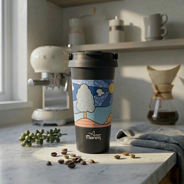 Any Morning 500 ml Paslanmaz Çelik Termos Mug, 6 Saat Sıcak, 10 Saat Soğuk, Siyah BA21525. ürün görseli