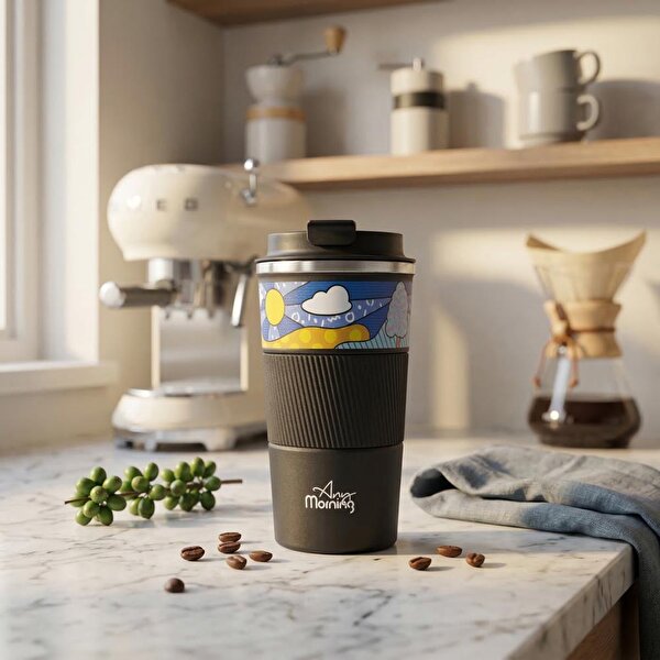 Any Morning 500 ml Paslanmaz Çelik Termos Mug, 6 Saat Sıcak, 10 Saat Soğuk, Siyah BA21549. ürün görseli