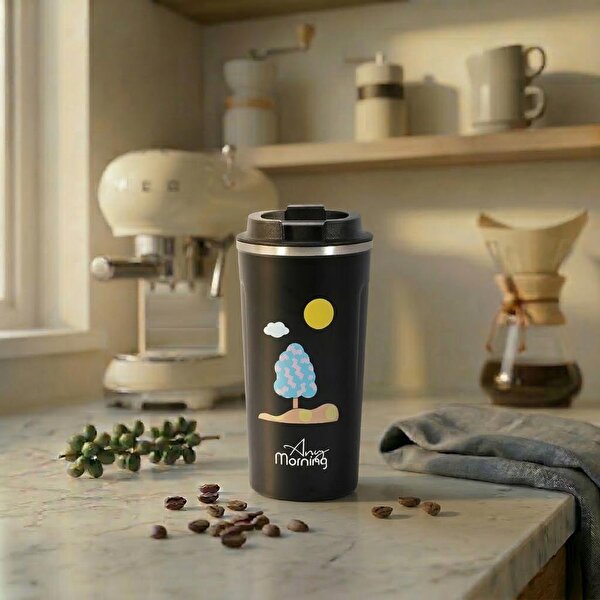 Any Morning 510 ml Paslanmaz Çelik Termos Mug, 6 Saat Sıcak, 10 Saat Soğuk, Siyah  SK22016. ürün görseli