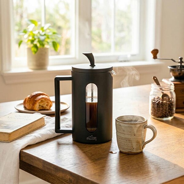Any Morning 600 ml French Press, Darbeye Dayanıklı Cam, 304 Paslanmaz Çelik Filtreli FF002. ürün görseli