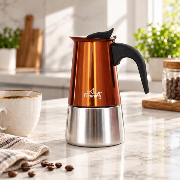 Any Morning 300 ml Paslanmaz Çelik Moka Pot İndüksiyon Uyumlu Bakır Rengi FE001-6. ürün görseli