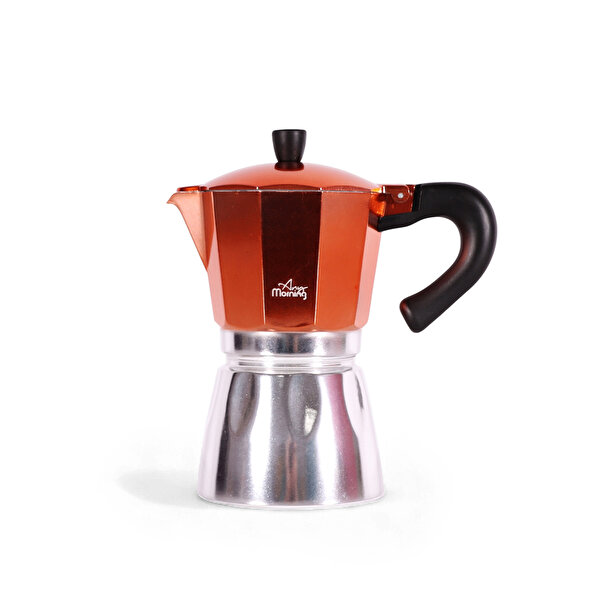 Any Morning 240 ml Alüminyum Moka Pot Espresso Kahve Makinesi Bakır Renk HES-6. ürün görseli