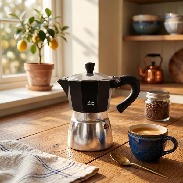 Any Morning 240 ml Alüminyum Moka Pot Espresso Kahve Makinesi Siyah HES-6. ürün görseli
