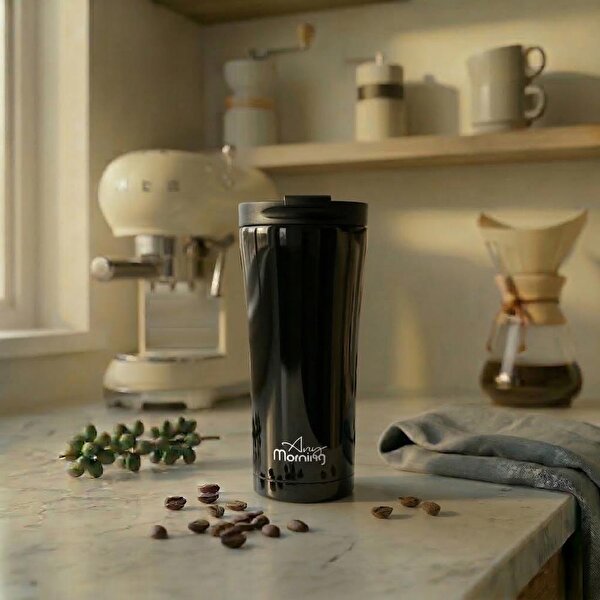 Any Morning 450 ml Paslanmaz Çelik Termos Mug,  Çift Katmanlı, Sızdırmaz Kapak ,Siyah SI231905. ürün görseli