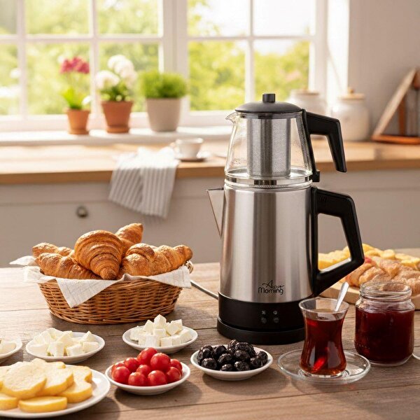 Any Morning OZ26CM05 Cam Demlikli Paslanmaz Çelik Çay Makinesi. ürün görseli
