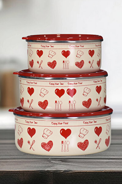 Picture of PR Home Enjoy Red Enamel 3-Piece Storage Set