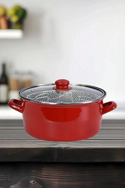Picture of PR Home Enamel Glass-Lid Frying Pot 24 cm Red