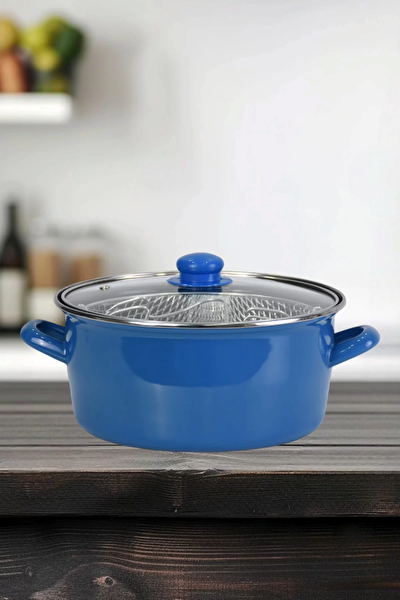 Picture of PR Home Enamel Glass-Lid Frying Pot 24 cm Blue