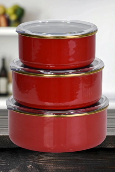 Picture of PR Home Red Enamel 3-Piece Storage Set