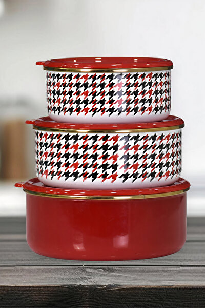 Picture of PR Home Forte Red Enamel 3-Piece Storage Set