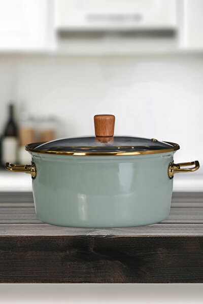 Picture of PR Home Enamel Glass-Lid Frying Pot 24 cm Soft Green