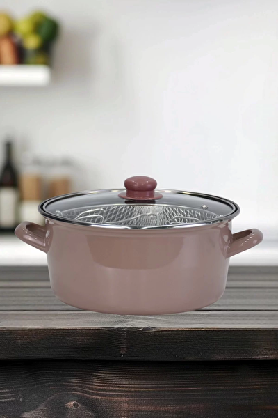 Picture of PR Home Enamel Glass-Lid Frying Pot 24 cm Light Brown