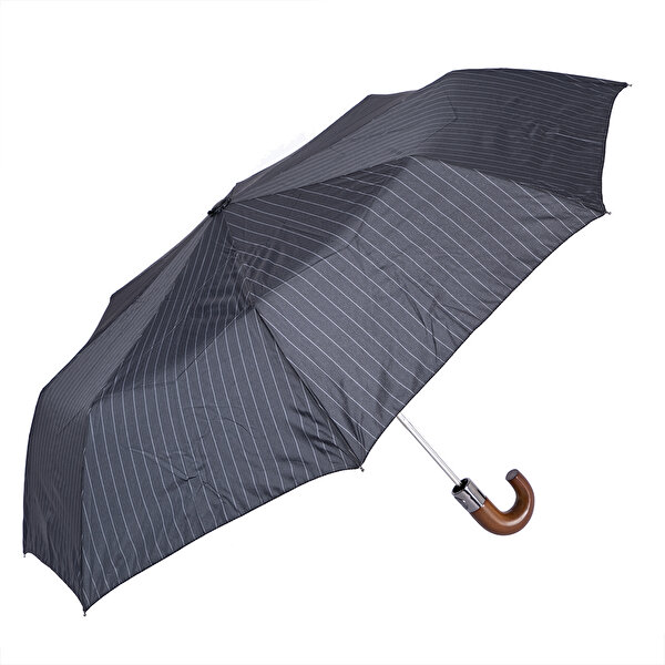 Picture of Biggbrella 1088Pc Wooden Handle Automatic Striped Umbrella Gray