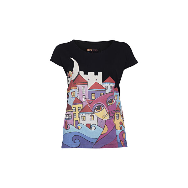 Biggdesign Owl and City Kadın T-Shirt. ürün görseli