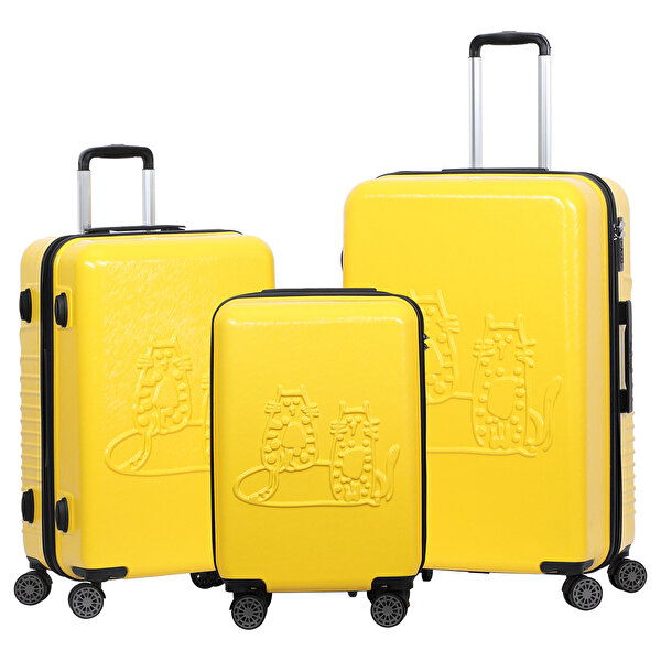 Picture of Biggdesign Cats Hardshell Spinner Luggage Set, Yellow, 3 Pcs. 