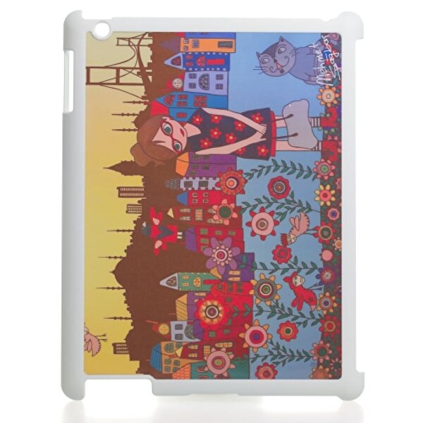 Biggdesign Beyaz Çiçekli Kız iPad Kapağı. ürün görseli