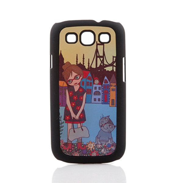 Biggdesign Çiçekli Kız Siyah Samsung Galaxy S3 Telefon Kapağı. ürün görseli