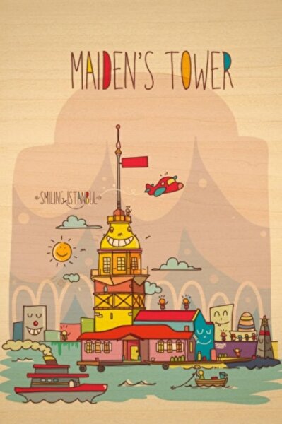 Biggdesign Smiling İstanbul Kız Kulesi Ahşap Kartpostal. ürün görseli