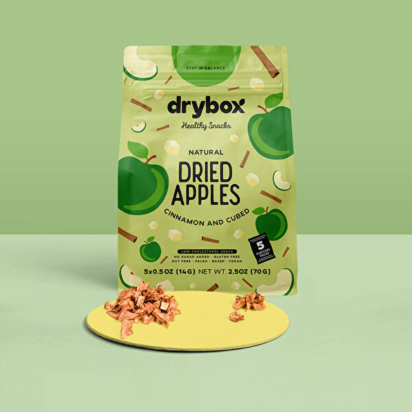 Picture of Drybox Dry apples with cinnamon - ﬂat bottom (5x14=70gr) 2,5OZ