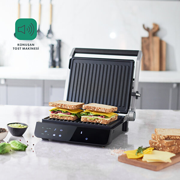 Picture of Homend Grilliant 1343H Glass Surface, 5 Preset Programs, Cast Iron Plate, LED Screen Talking Toaster