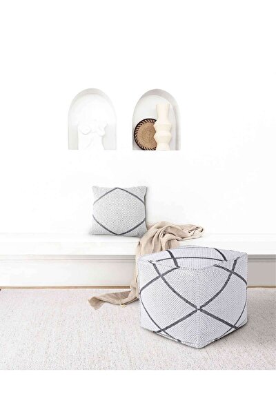 Picture of Koza Home Keyf Beige Black Pouf 50 x 50