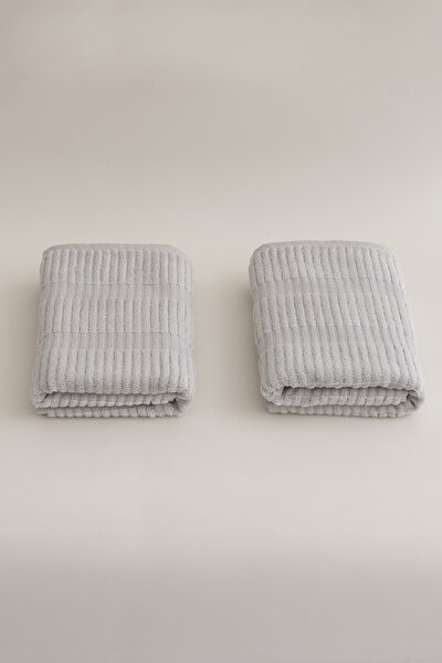 Picture of Koza Home Ivory Gray Border Microfiber 100% Cotton 2-Piece Hand & Face Towel Set 50 x 90 - 50 x 90 1108A