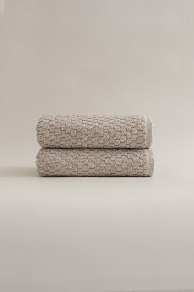 Picture of Koza Home Ivory Beige Embossed Textured Microfiber 100% Cotton 2-Piece Bath Towel Set 50 x 90 - 70 x 140 1116A