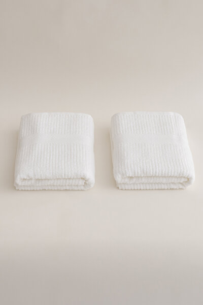 Picture of Koza Home Ivory White Ribbed Microfiber 100% Cotton 2-Piece Hand & Face Towel Set 50 x 90 - 50 x 90 1131A