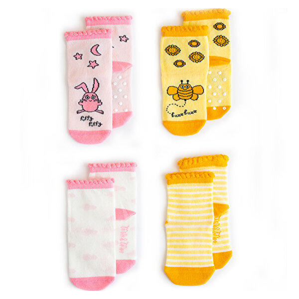 Milk&Moo Bebek Çorabı 4'lü Set Arı Vız Vız ile Çançin 0-12. ürün görseli