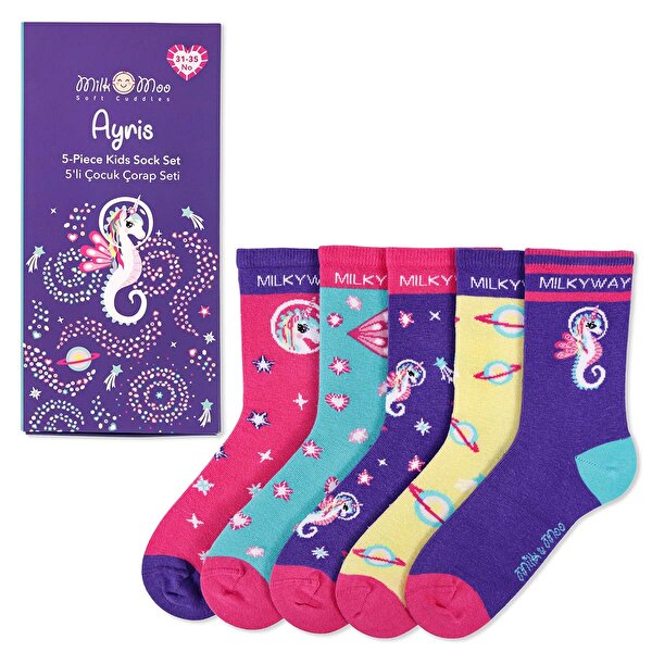 Picture of Milk&Moo Ayris 5-Pack Kids Socks, Size 31-35, Colorful and Comfortable Design