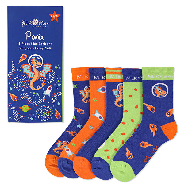 Picture of Milk&Moo Ponix Kids Socks Set 5-Pack, Size 31-35, Colorful and Comfortable Design