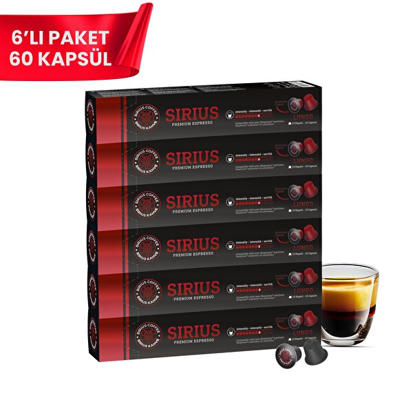 Picture of Sirius Nespresso  Compatible Capsule Coffee 8 Lungo Set Of 6 (60 Capsule)