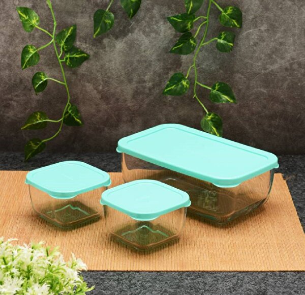 Picture of Paşabahçe Snowbox 3-piece storage set green white HK DK(1x4)