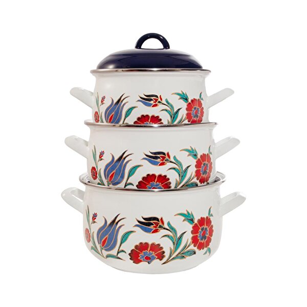 Serenk 18-20-22 Cm Emaye 3'lü Derin Bombeli Tencere Seti. ürün görseli