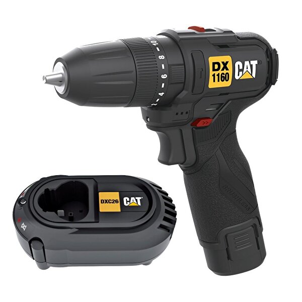 Picture of CAT DX1160.1 12Volt/2.0Ah Li-ion Tek Akülü Kömürsüz Profesyonel Şarjlı Darbeli Matkap 