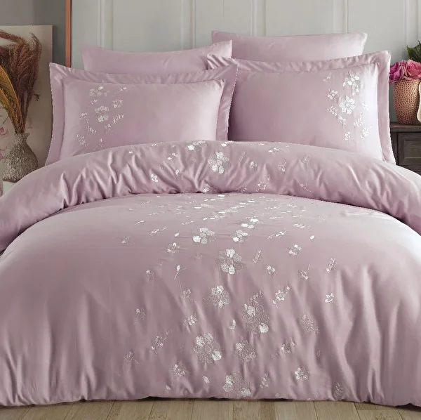 Picture of Hobby Premium Ella Pudra - Poplin Double Embroidered Duvet Cover Set