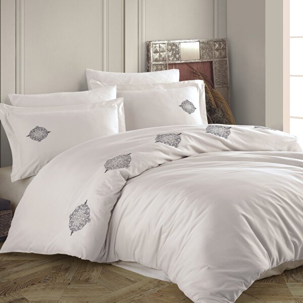 Picture of Hobby Premium Azra Cream - Poplin Double Embroidered Duvet Cover Set