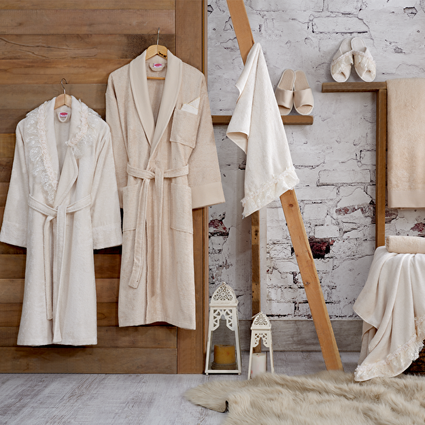 Picture of Hobby Efsun - Bamboo Bathrobe Set - Cream Beige