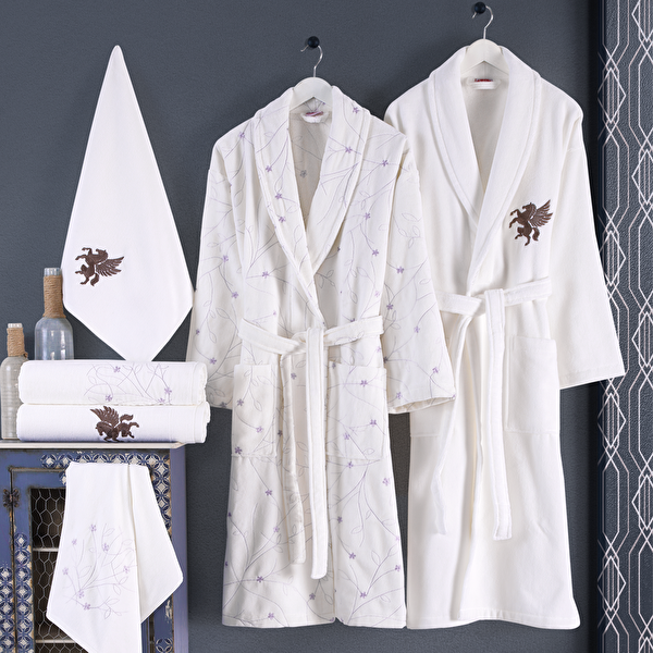 Picture of Hobby Nazende - Lilac Embroidered Cotton Bathrobe Set