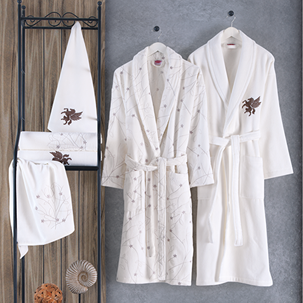 Picture of Hobby Nazende - Rose Embroidered Cotton Bathrobe Set