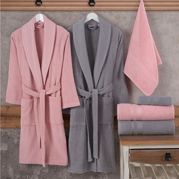 Picture of Hobby Casual - Cotton Bathrobe Set - Pink Gray