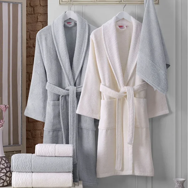 Picture of Hobby Elegance - Cotton Bathrobe Set - Cream Gray