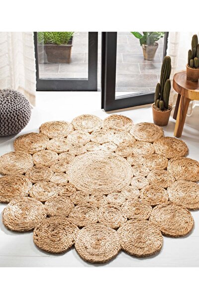 Picture of Koza Carpet Natura Hand Woven Jute Bohemian Style Authentic Living Room Living Room Corridor Bedroom Natural Carpet 00003A 90 x 90