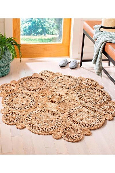 Picture of Koza Carpet Natura Hand Woven Jute Bohemian Style Authentic Living Room Living Room Corridor Bedroom Natural Carpet 00004A 90 x 90