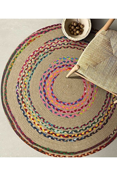 Picture of Koza Carpet Natura Hand Woven Jute Bohemian Style Authentic Living Room Living Room Corridor Bedroom Natural Carpet 00002A 90 x 90