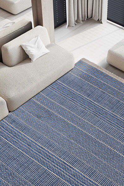 Picture of Koza Halı Rosso Navy Blue Woven Sisal Rug Jute Rug Kilim Living Room Sitting Room Bedroom Hallway Rug 23041A 60 x 100