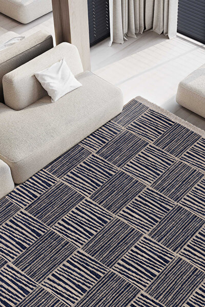 Picture of Koza Halı Rosso Navy Blue Woven Sisal Rug Jute Rug Kilim Living Room Sitting Room Bedroom Hallway Rug 23043A 60 x 100