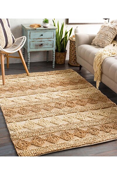 Picture of Koza Carpet Natura Hand Woven Jute Bohemian Style Authentic Living Room Living Room Corridor Bedroom Natural Carpet 00025A 90 x 150