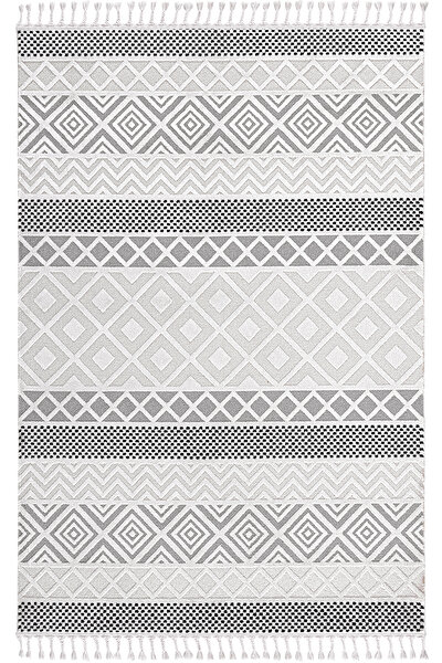 Picture of Koza Carpet Koza Hayad Monaco Cream Black Carpet Living Room Bedroom Hallway Machine Carpet 33342 80 x 150